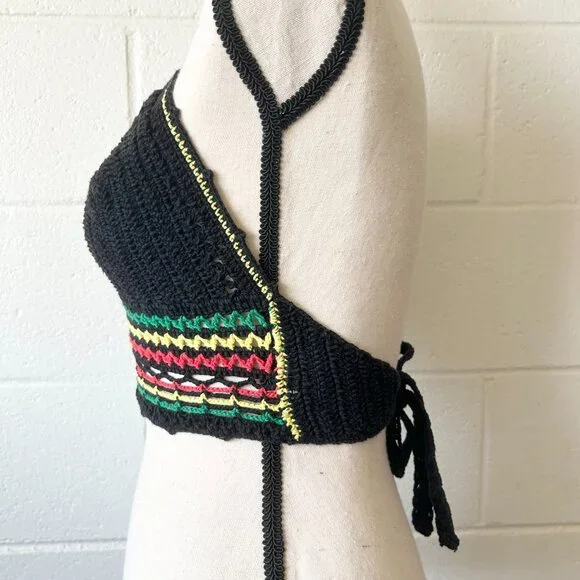 Handmade Crochet Rasta Reggae Bob Marley Hippie Woodstock Halter Top Women’s XL - Picture 2 of 5